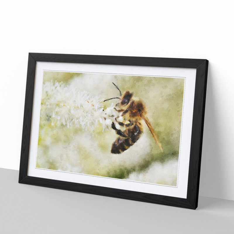 Bee Collecting Pollen Vol.1 - Picture Frame Painting, Black Framed, 27cm H x 36cm W x 2cm D