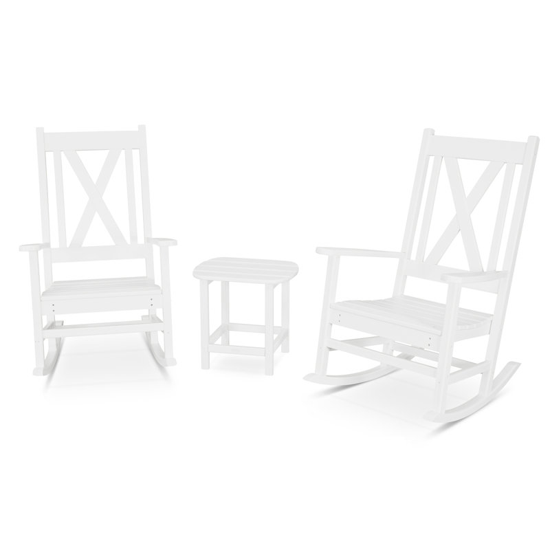 POLYWOOD Braxton 3-Piece Porch Rocking Chair Set, White
