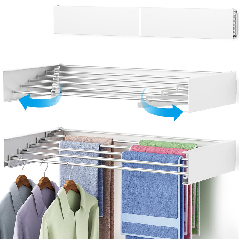 Séchoir à linge mural pliable en métal, 31,5 po de largeur, capacité de 60 lb