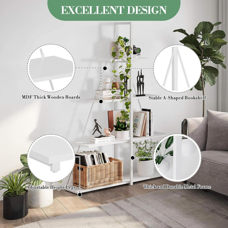 142.98cm H x 101.52cm W Steel Bookcase, White
