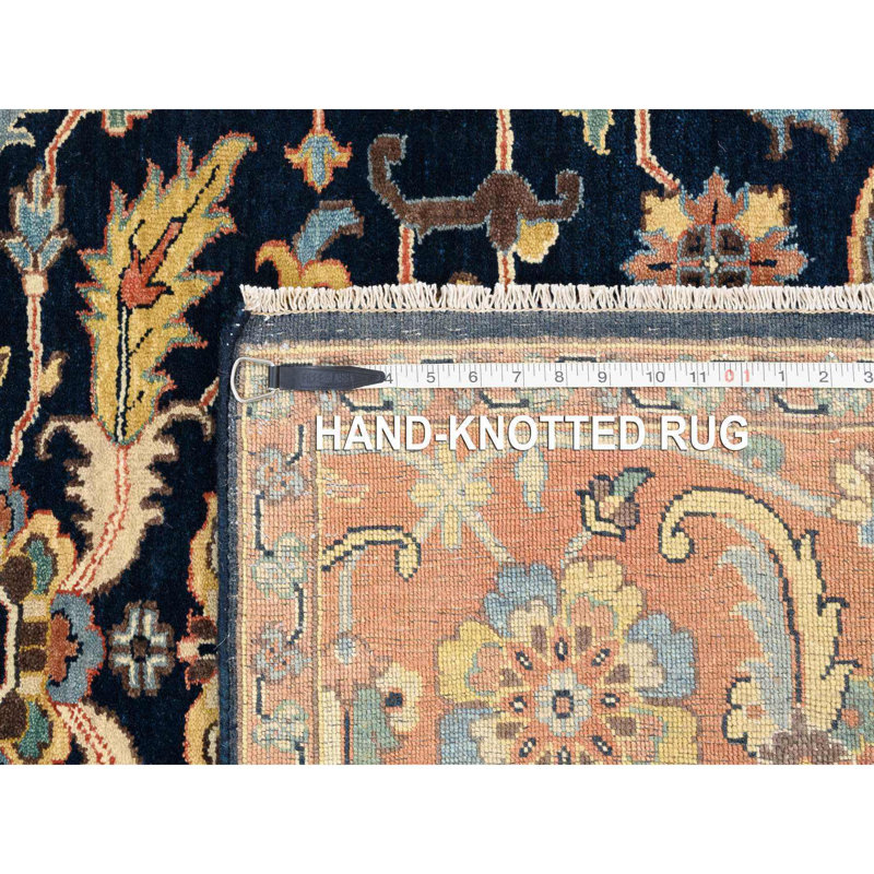 Tapis bleu nuit noué à la main de conception unique 8 pi 1 po x 10 pi 1 po Velyo