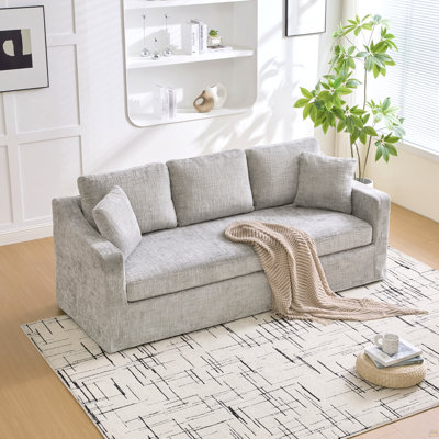 83.86" Wide Modern Casual Sofa, Chenille Fabric, Deep Seat, Three-Seater