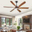 Ventilateur de plafond en bois massif de 72 pouces avec lumière, ventilateur de plafond de style ferme moderne, pales incurvées en bois massif, moteur CC réversible silencieux, lumière DEL à intensité variable avec 3 températures de couleur, idéal pour le salon, la salle à manger, la salle familiale et les plafonds voûtés.-1560633120