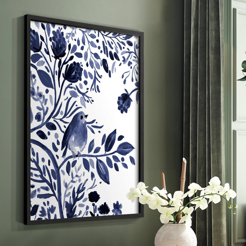 Indigo Song I, reproduction encadrée - bois massif, Cadre simple noir, H 28 po x l 22 po