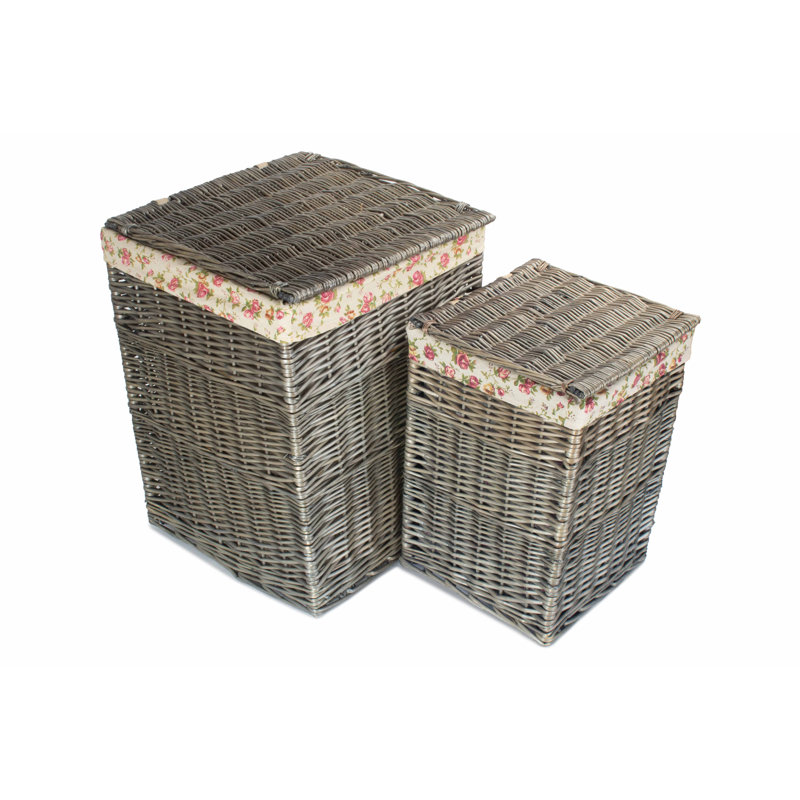 2 Piece Wicker Laundry Basket Set with Garden Rose Lining
