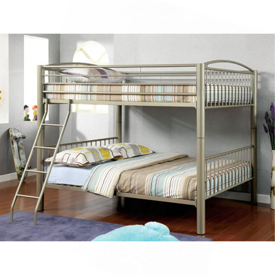 Contemporary Style Full Over Full Bunk Bed Full Metal Structure Movable Ladder Top Bed Rails Convert Into Two Separate Bed