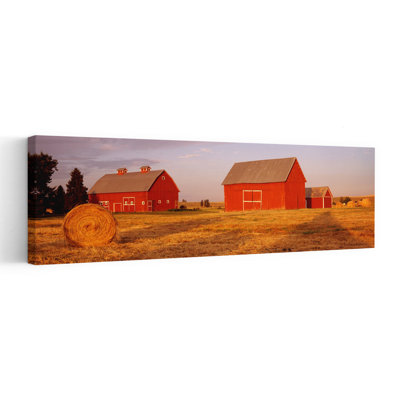 Red Barns In A Farm, Palouse, Whitman County, Washington State, Abstract Contemporary Architecture Landscape Wall Art