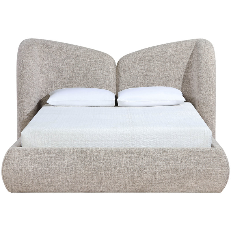 Elowen Chenille Fabric Upholstered Bed, Beige Chenille Fabric, Queen
