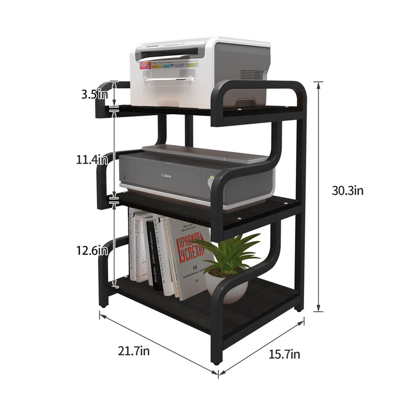 3-Tier Movable Printer Stand with Wheels – Multi-Purpose Storage Cart, Black