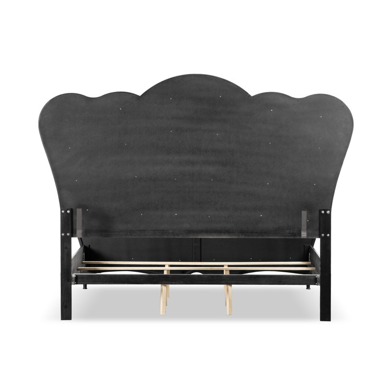 Ensemble de chambre à coucher 6 pièces, Grand, Noir, 6 pièces: lit, commode, commode, miroir, 2 tables