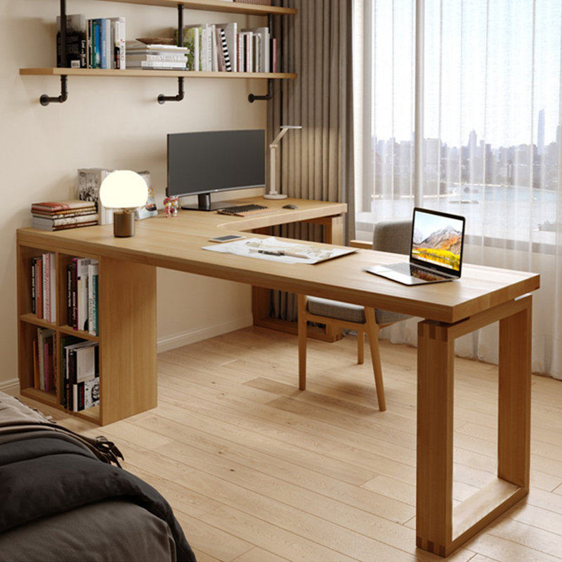 Bureau de direction en L en bois massif Burlywood, H 29,53 po x l 62,99 po x P 47,24 po