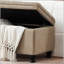 Banc de rangement capitonné capitonné, banc d'entrée en tissu de lin avec pieds en bois fuselés