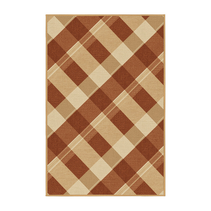 Machine Washable Wynsum Traditional Plaid Rug in Brown – LightBrown Binding, 2x3