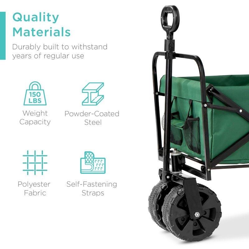 36in Green Folding Utility Wagon with Adjustable Handle