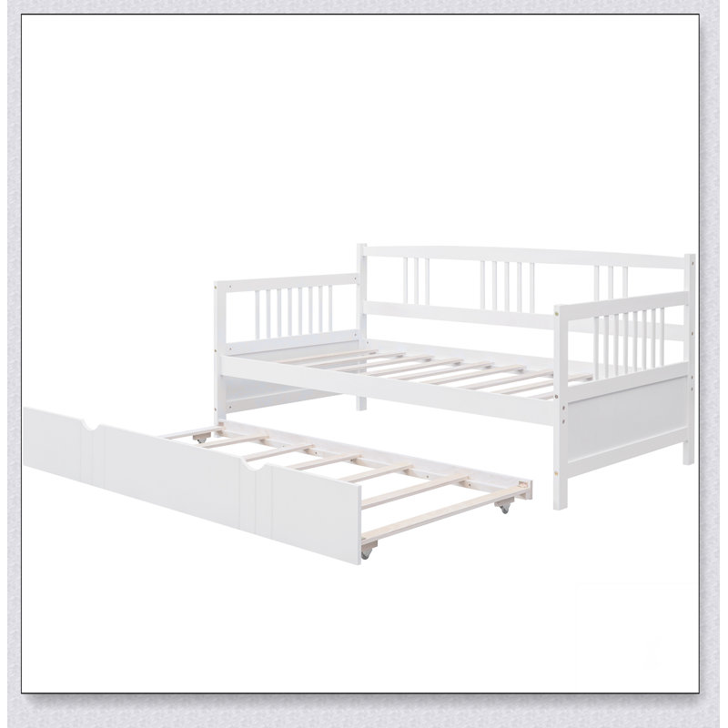 Daybed Wood Bed With Trundle, Twin, White