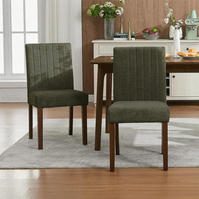 Upholstered Parsons Dining Chairs Set of 2, Button Tufted Fabric Side Chairs with Padded Seats and Wood Legs for Dining Room, Kitchen & Farmhouse