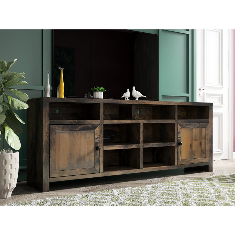 Meuble télé 84 po, pouvant accueillir des téléviseurs jusqu'à 95 po, sans assemblage, conception rustique, deux portes, cinq tablettes de 84 po avec finition pour téléviseurs de 95 po, assemblage requis, apparence, fixe