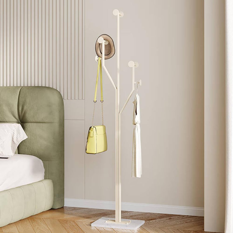 Tree Shaped Metal Coat Rack With Heavy-Duty Marble Base, White