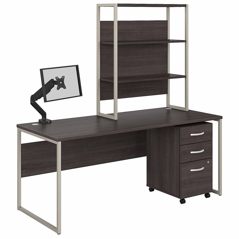 Bureau hybride avec rehausse, Gris orage