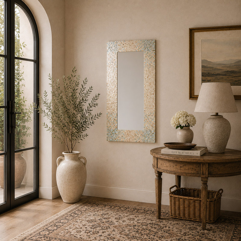 Miroir mural en nacre bleu, 70,13 po x 35,5 po 