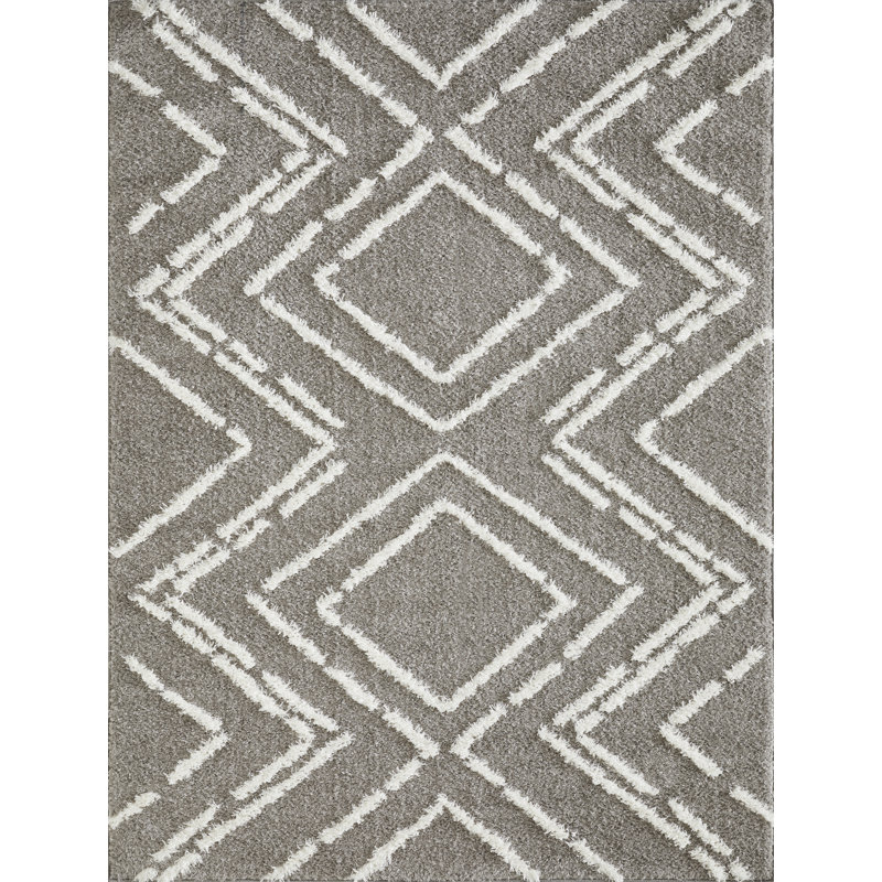 Tapis d'intérieur gris en polyester tissé à la machine Eliot, Rectangle 4 pi x 6 pi