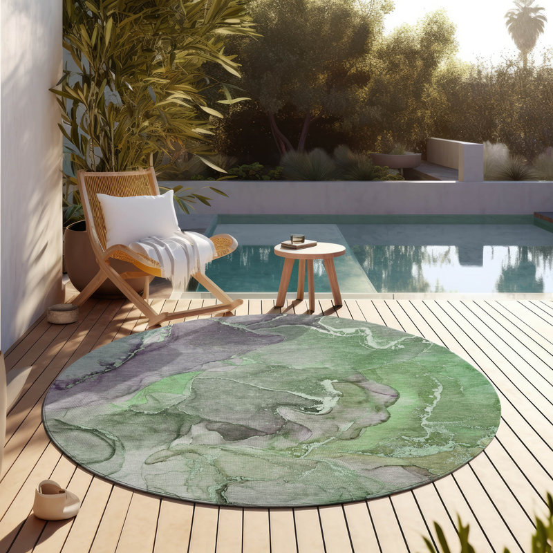 Alfonzo Washable Abstract Indoor / Outdoor Rug, Round 8'