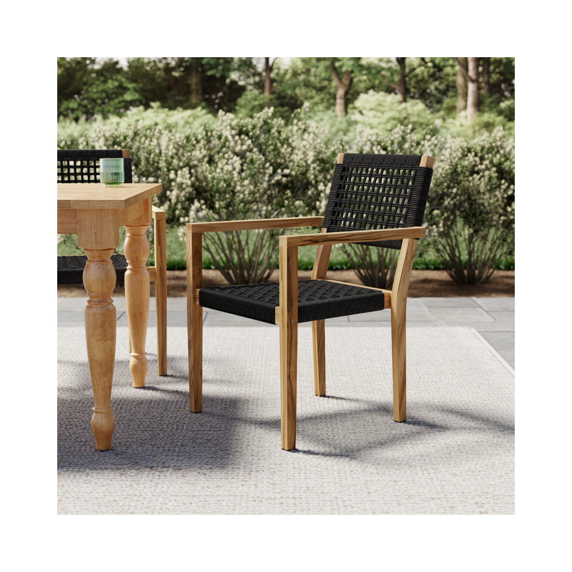 Cava Indoor/Outdoor Rope & Teak Stacking Armchairs, Black