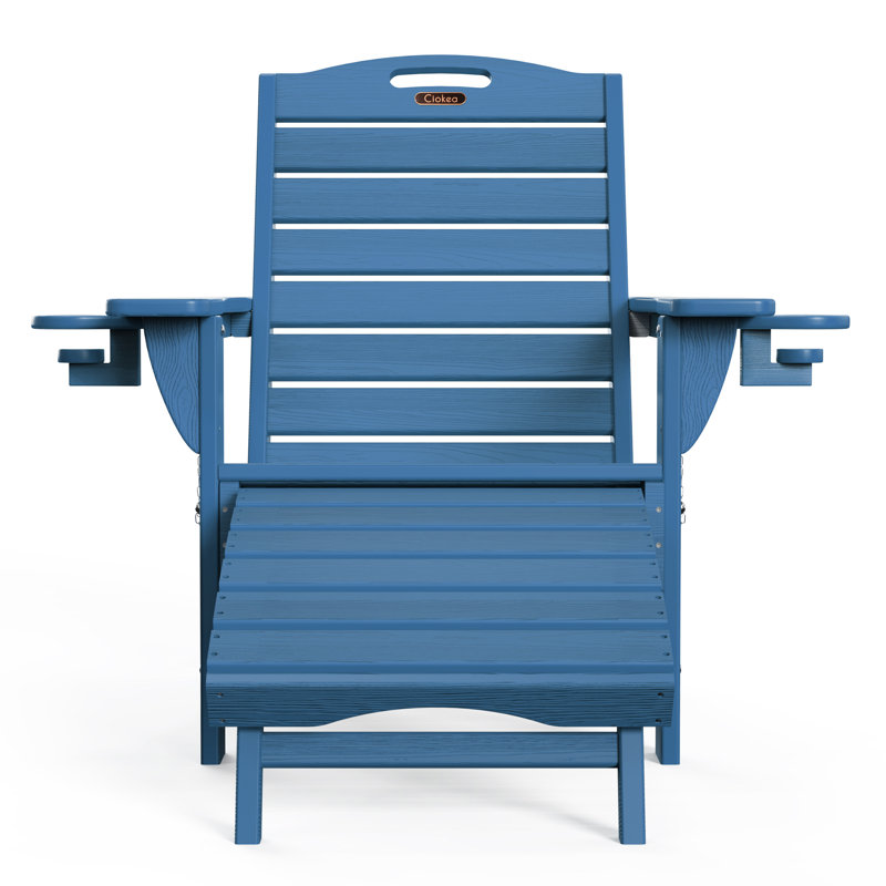 Firepit Chairs Wood Texture Foldable Adirondack Chair With Ottoman, Blue