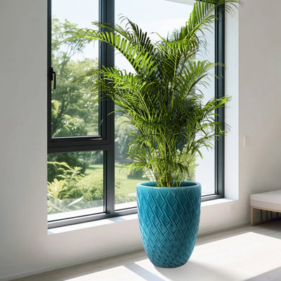 Pot de fleurs en céramique cyan lustré, adapté aux salles de réunion intérieures et extérieures, drainage intégré, pot de fleurs l 16,69 po x H 21,44 po avec finition, patio idéal, jardin, utilisation, durabilité tout temps,