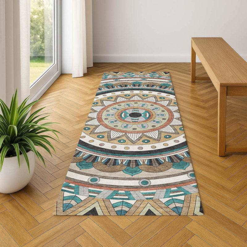 Premium Machine Washable Mayfield Geometric Rug, 2'3" x 7'6" Runner, Taupe