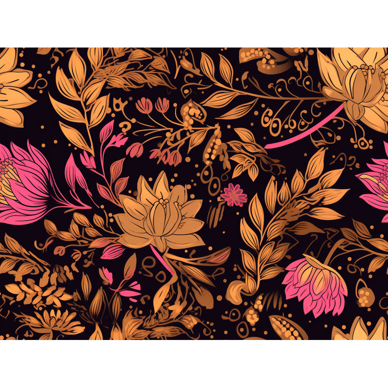 Machine Printed Comforter, King Comforter, Gold/Pink Floral