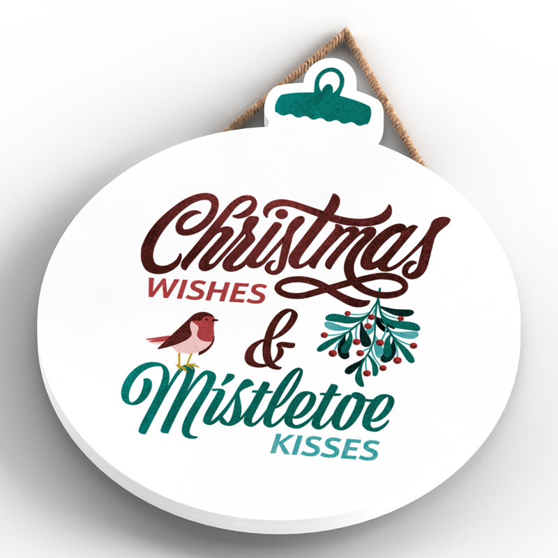Xmas Christmas Wishes Wooden Bauble Plaque