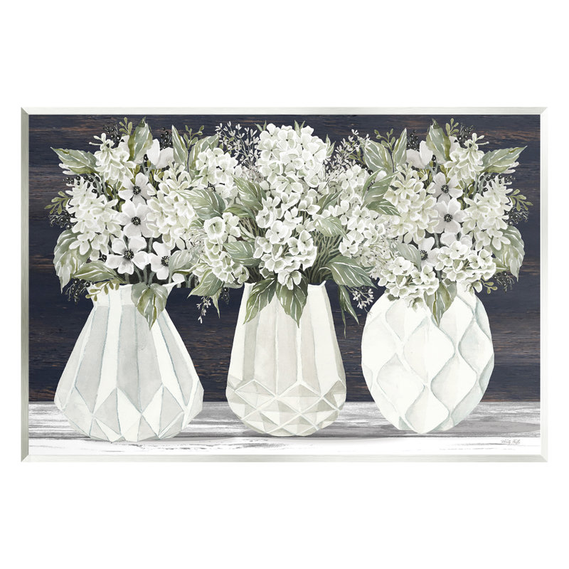 "Fleurs dans des vases géométriques", art mural sur bois par Cindy Jacobs, H 13 po x l 19 po