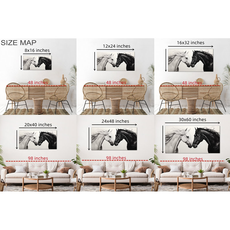 Art mural sur toile de cheval - Élégante décoration murale de photos de cheval pour le salon, peinture murale élégante de cheval pour chambre à coucher, décoration encadrée de pin, toile tendue, 16 po x 32 po