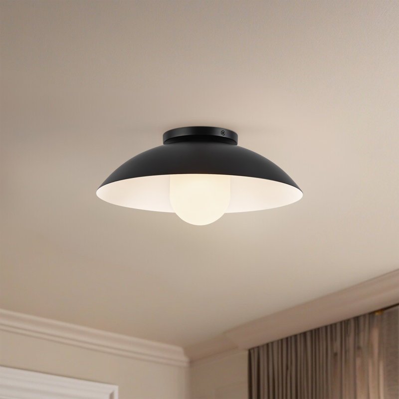 Umbra 14-in Black Semi-Flush Mount with Matte Opal Glass Diffuser, Matte Black