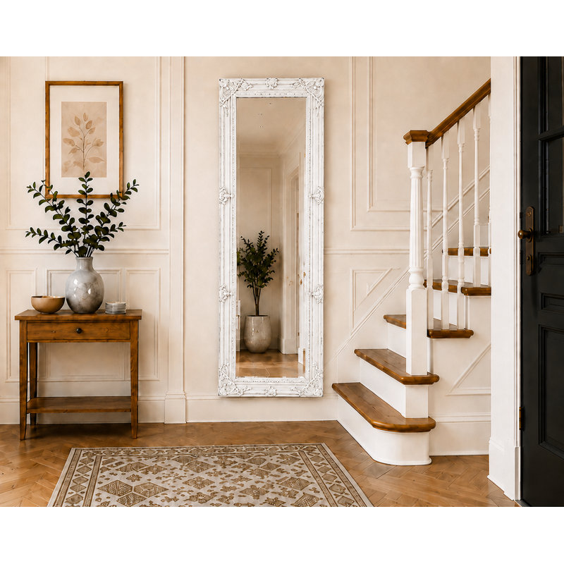 Sade Tall Solid Wood Framed Wall or Dressing Mirror, Antique White