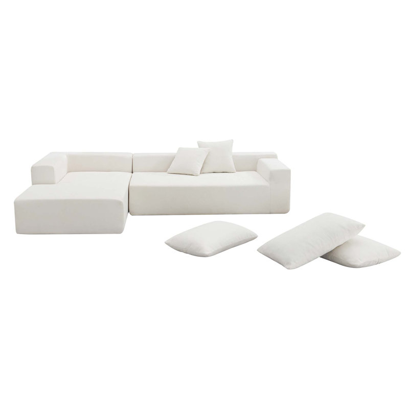 Ensemble de canapé modulaire de salon 109 * 68 ", canapé de style minimaliste moderne, canapé rembourré compressé pour le salon, la chambre à coucher, le salon, combinaison gratuite de 2 PC, en L, crème