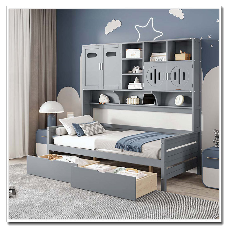 Lit de jour en bois, Lit double, Gris