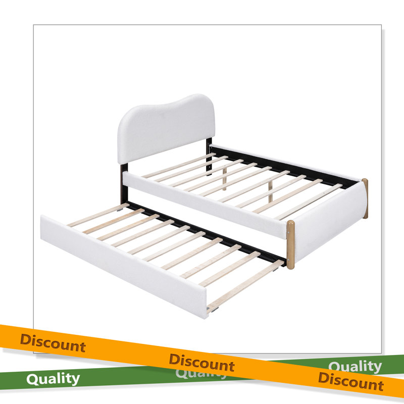 Lit plateforme en tissu d'ameublement, Lit double, Blanc