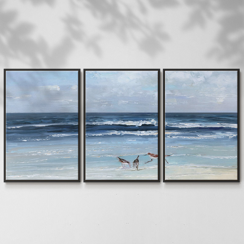 Beach Trio, reproduction sur toile 3 pièces, H 40 po x l 78 po x P 2 po, Noir