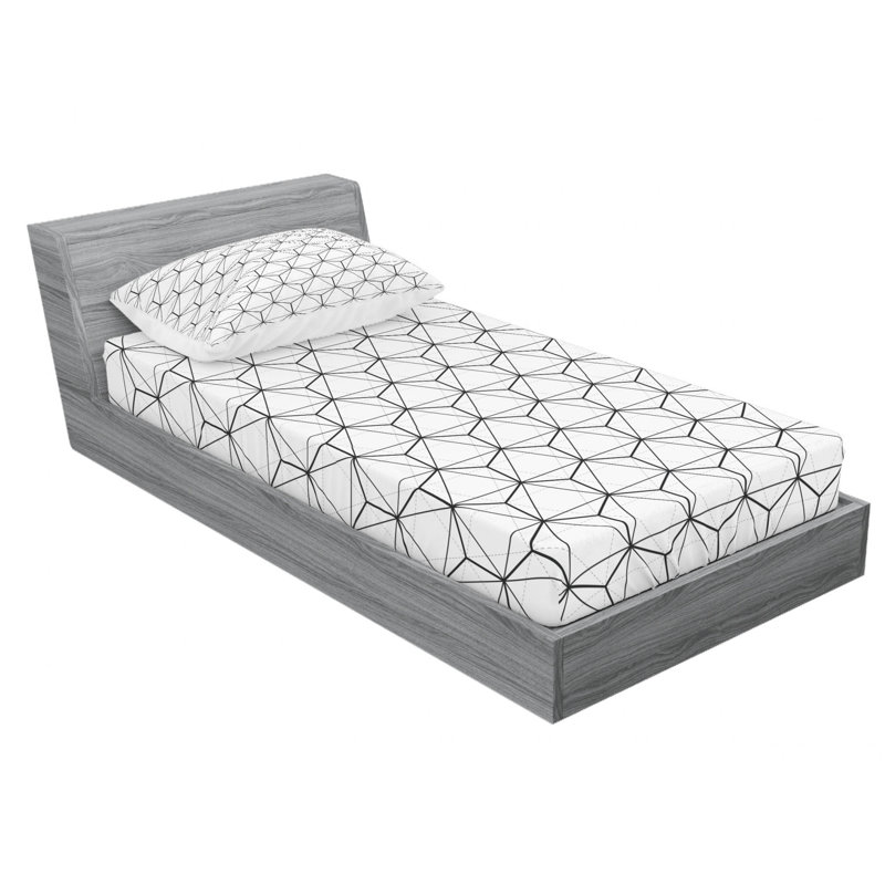 Microfiber Sheet Set, Twin Sheet Set with Fitted Sheet, Geometric, Black/White/Gray