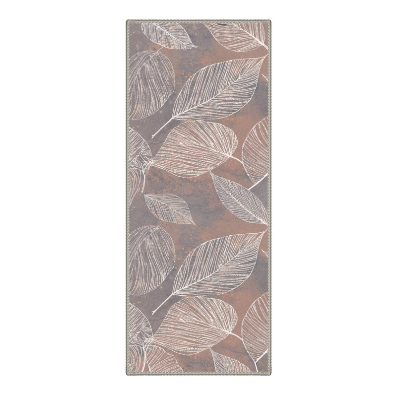 Folia Vintage Machine Washable White / Blue / Orange Indoor Area Rug with Non-Slip Backing, Runner 2' x 7'