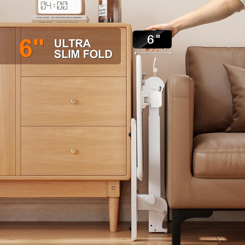 Bureau pliable assis-debout à roulettes avec hauteur réglable, plateau inclinable et roulettes dissimulées