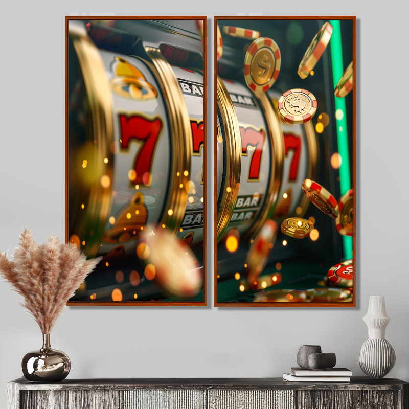 Machine à sous Jackpot Winner II - Grand casino et jeux, art mural 2 pièces, Impression encadrée flottante, H 32 po x l 32 po