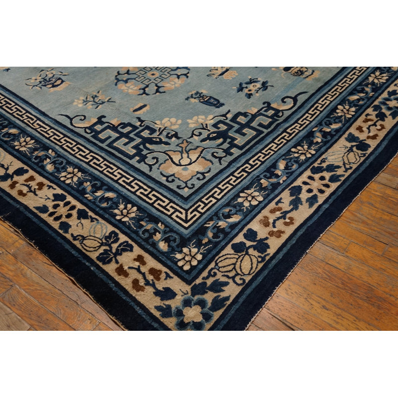 Tapis chinois antique bleu ciel et gris