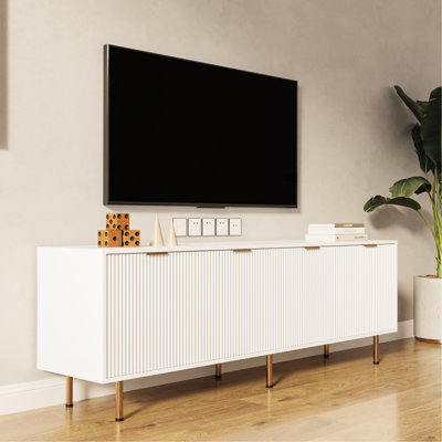 Modern 80 Inch Tv Stand Cabinet, Warm White, Living Room Bedroom Use, 4 Drawer Space, Superior , Easy To Maintain Cabinet In Style, White For & Bedroom, 4 Storage, Particle Board, Thoroughly And