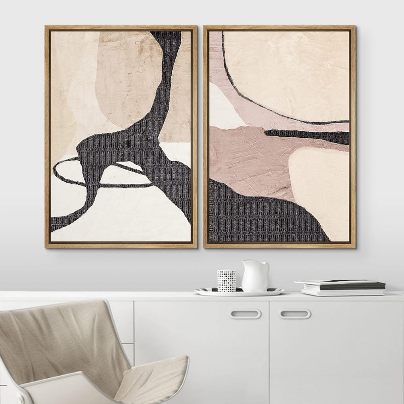 Illustration de formes abstraites de style champ pastel Mid-Century, Naturel, H 24 po x l 32 po