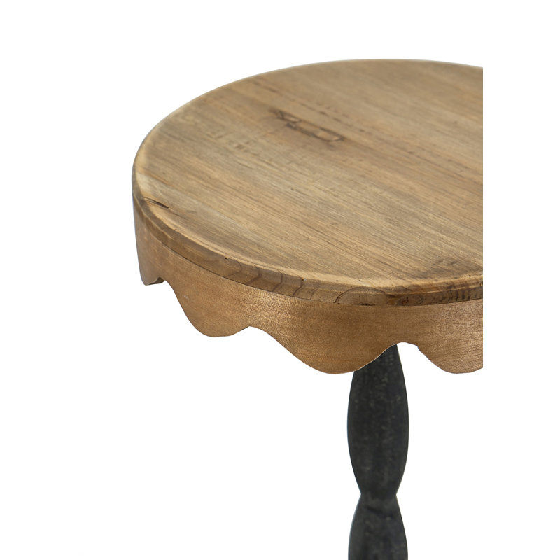 Table d'appoint D10.5X25.5 "en fer noir avec plateau en bois brun festonné, H 25,4 po x l 10,4 po