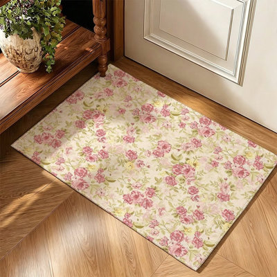 Cream Ivory Pink Ditsy Floral Vintage Cottage Accent Rug, 47" x 31"