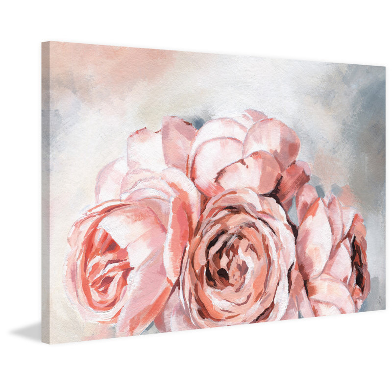 Pink Rose Bouquet - Wrapped Canvas Painting, 25cm H x 38cm W 
